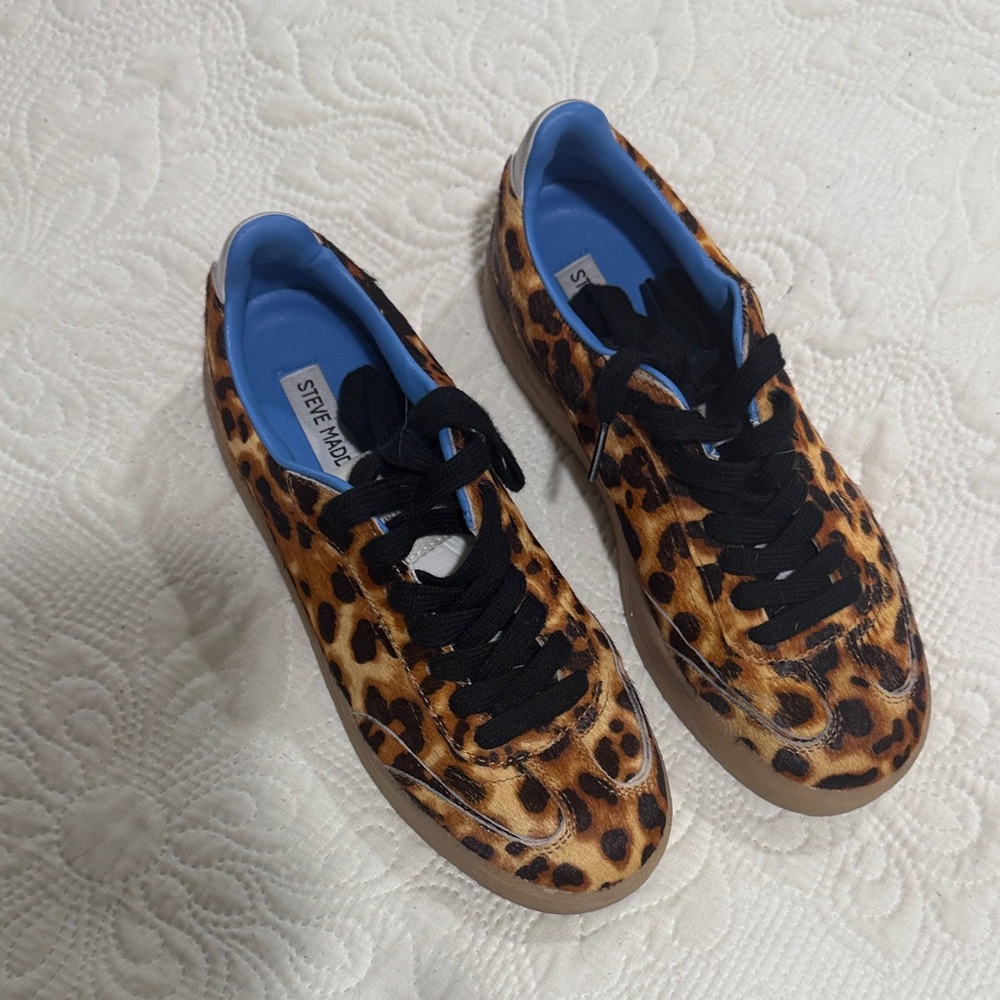 Steve Madden Leopard Print Sneakers with Black Laces and Blue Insole